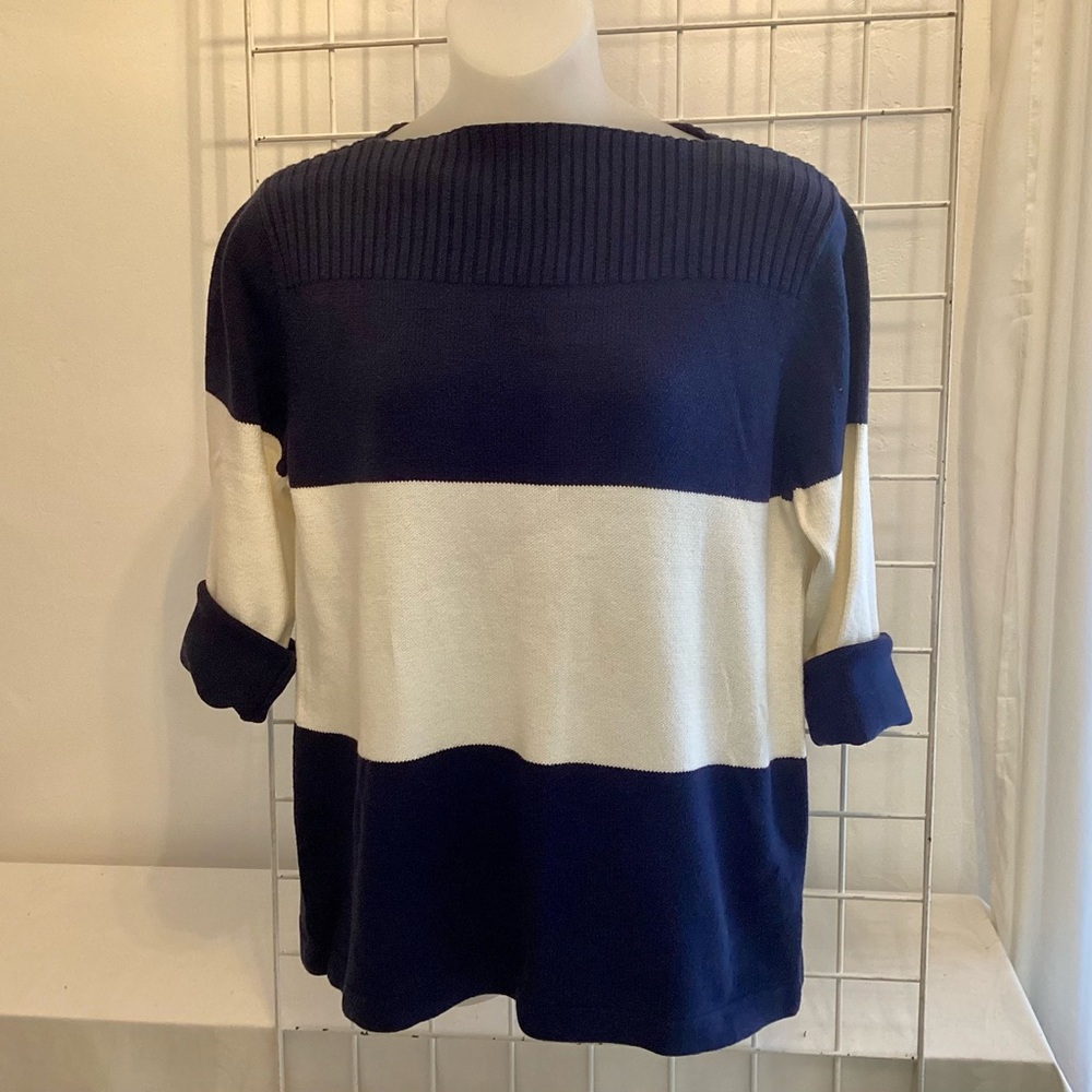 Soft Sweater Navy & White. Cotton Blend